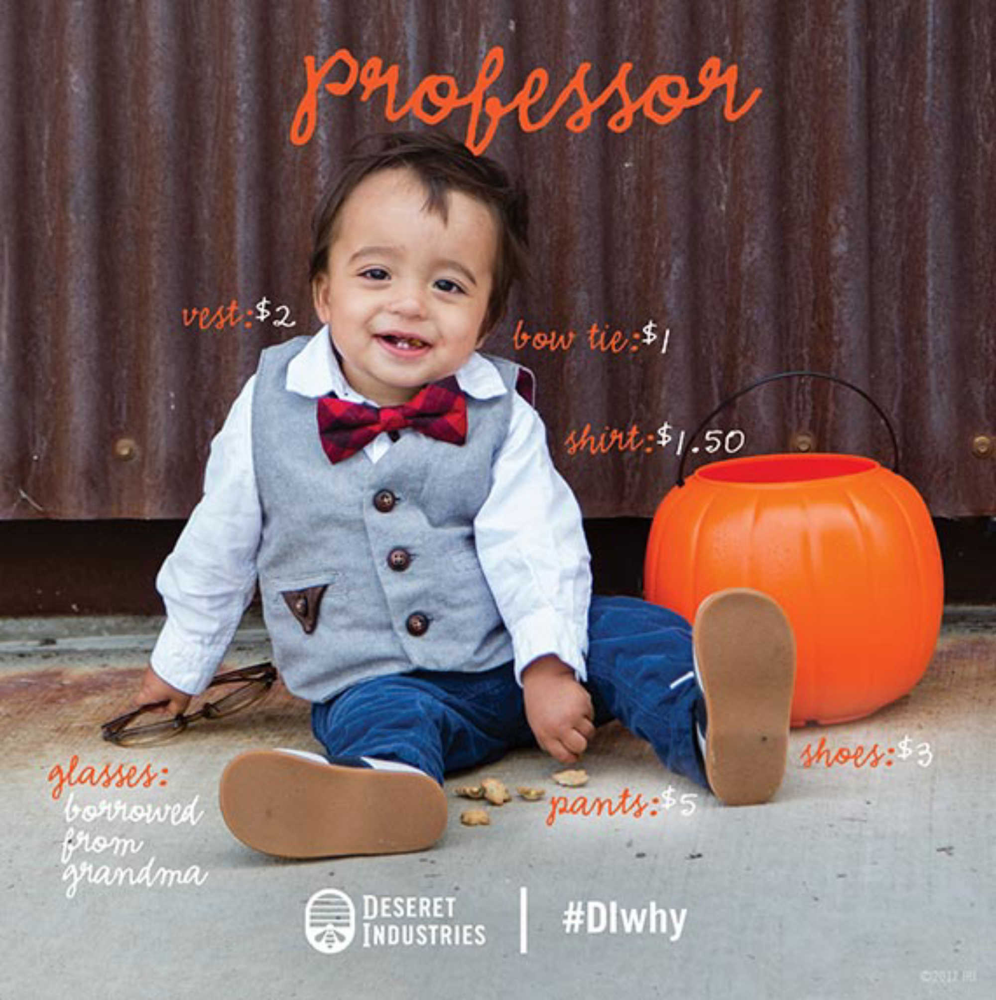 A baby dressed as a professor for Halloween