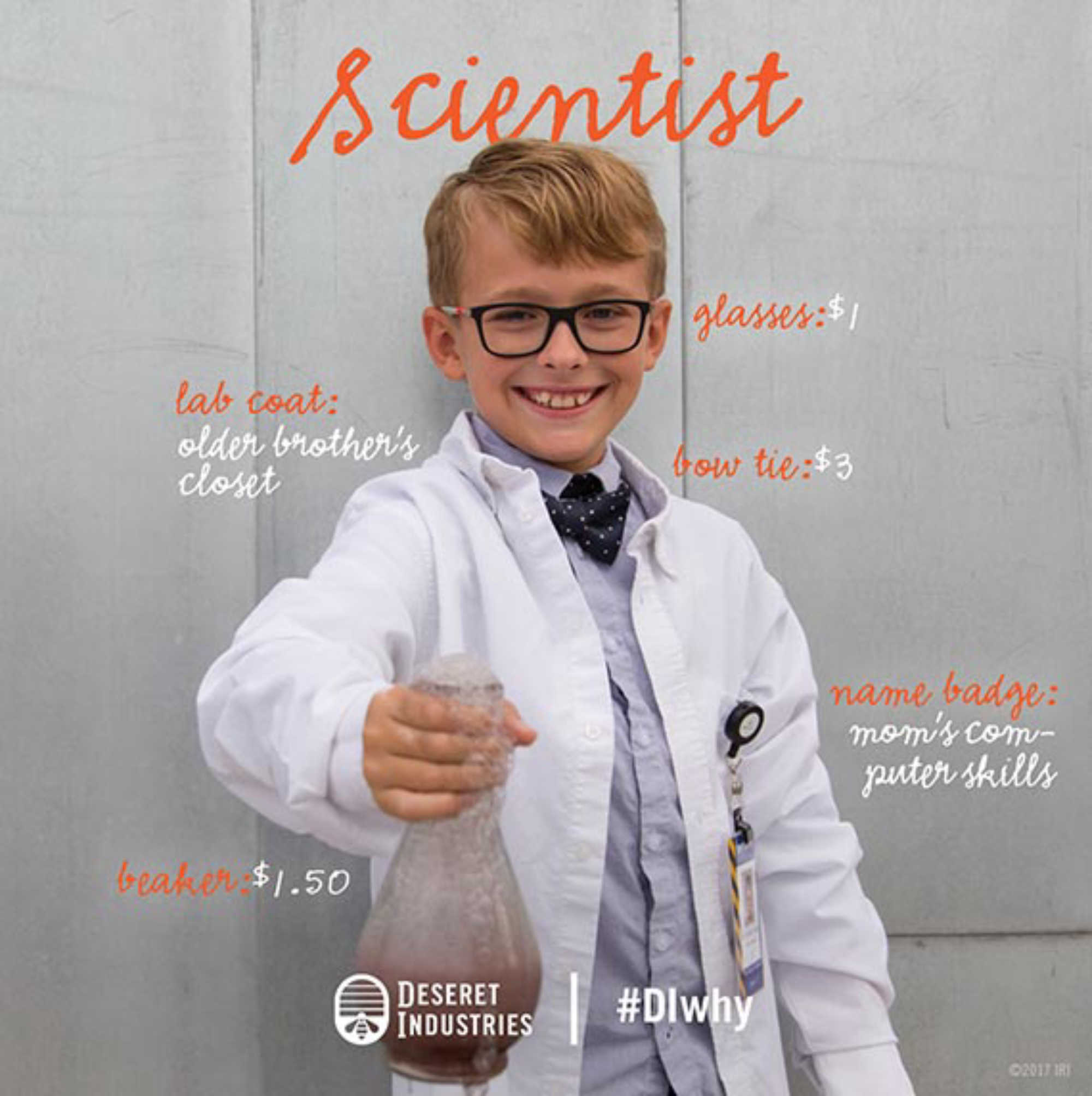 A boy dressed as a scientist for Halloween
