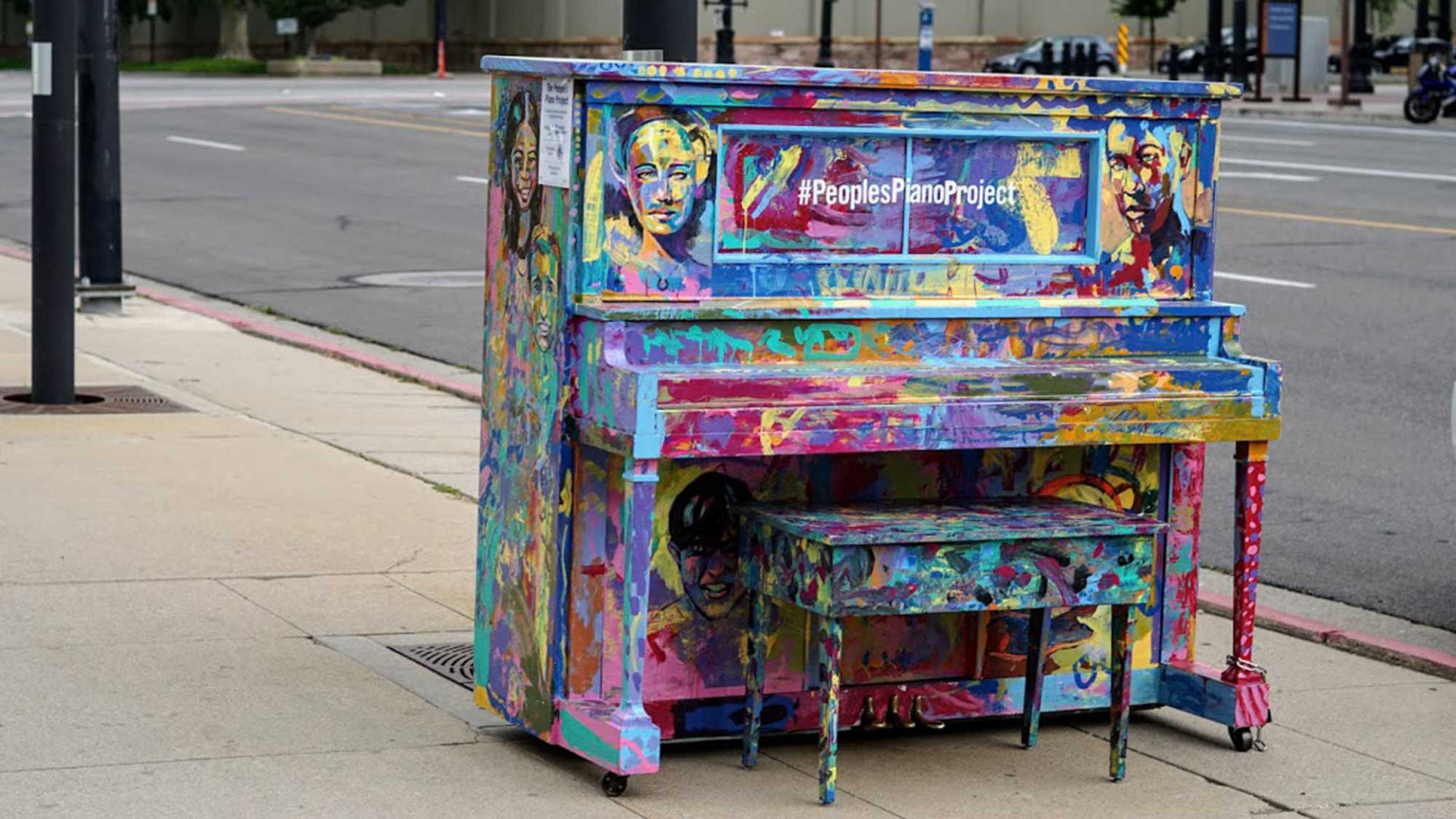 A piano next to a street
