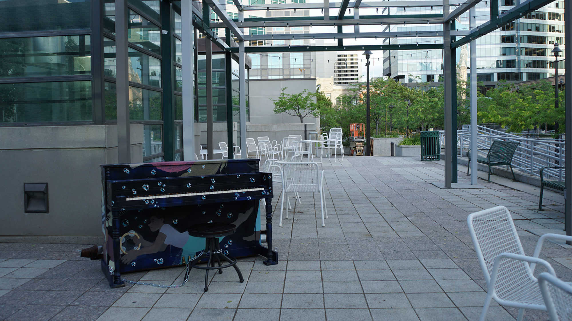 Painted music-under-the-sea piano at the Gallivan Center.