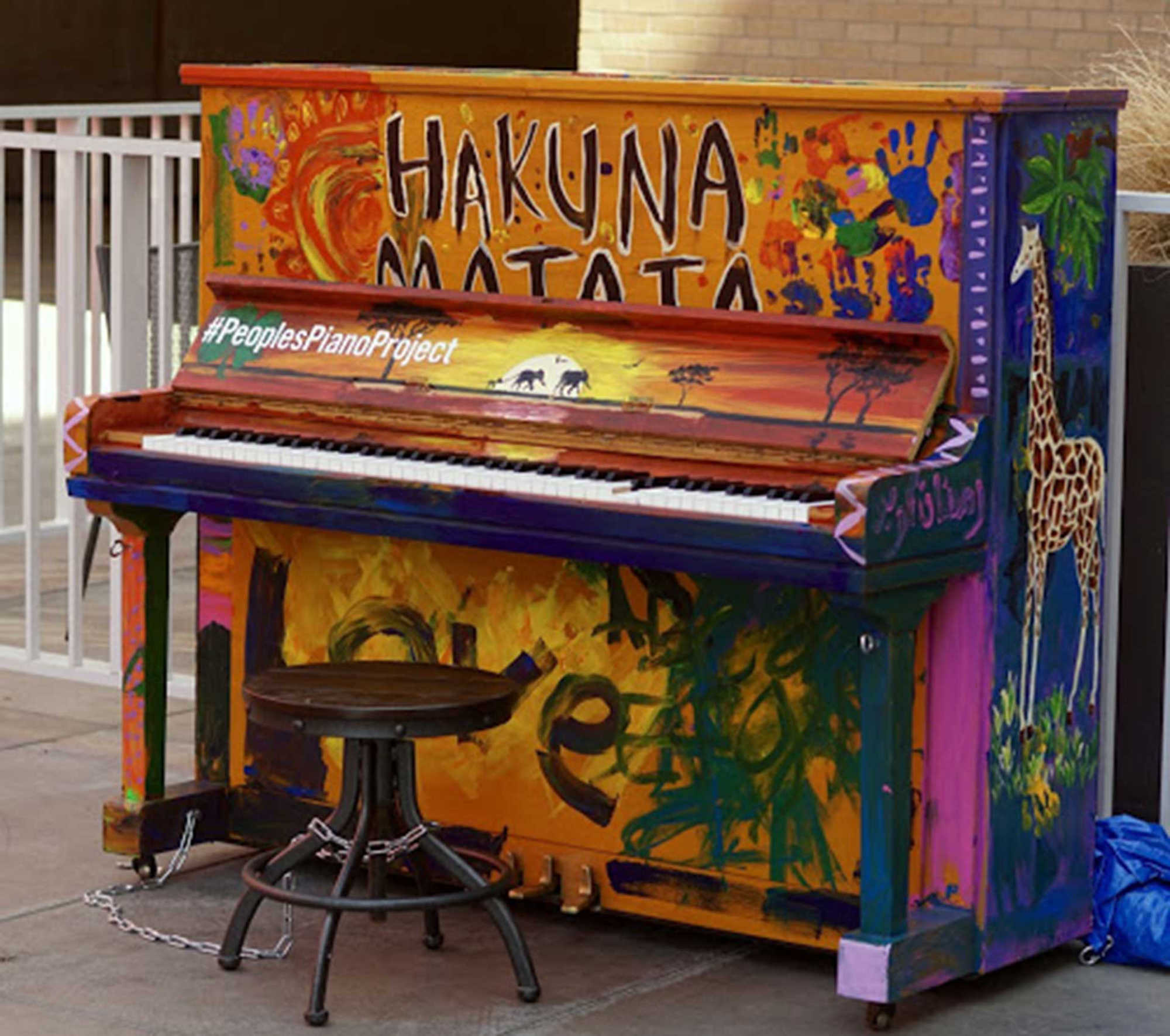 A piano painted by refugee children